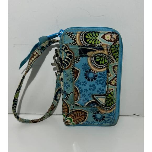 Vera Bradley BALI BLUE Wristlet Wallet ID Holder Zip Around Quilted Floral - Picture 1 of 4